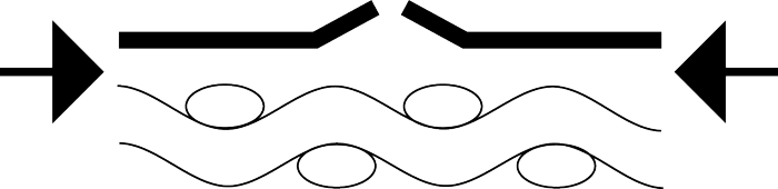 Figure illustrating how shrinkage in the canvas compresses the paint and causes it to rise in tent-like formations.