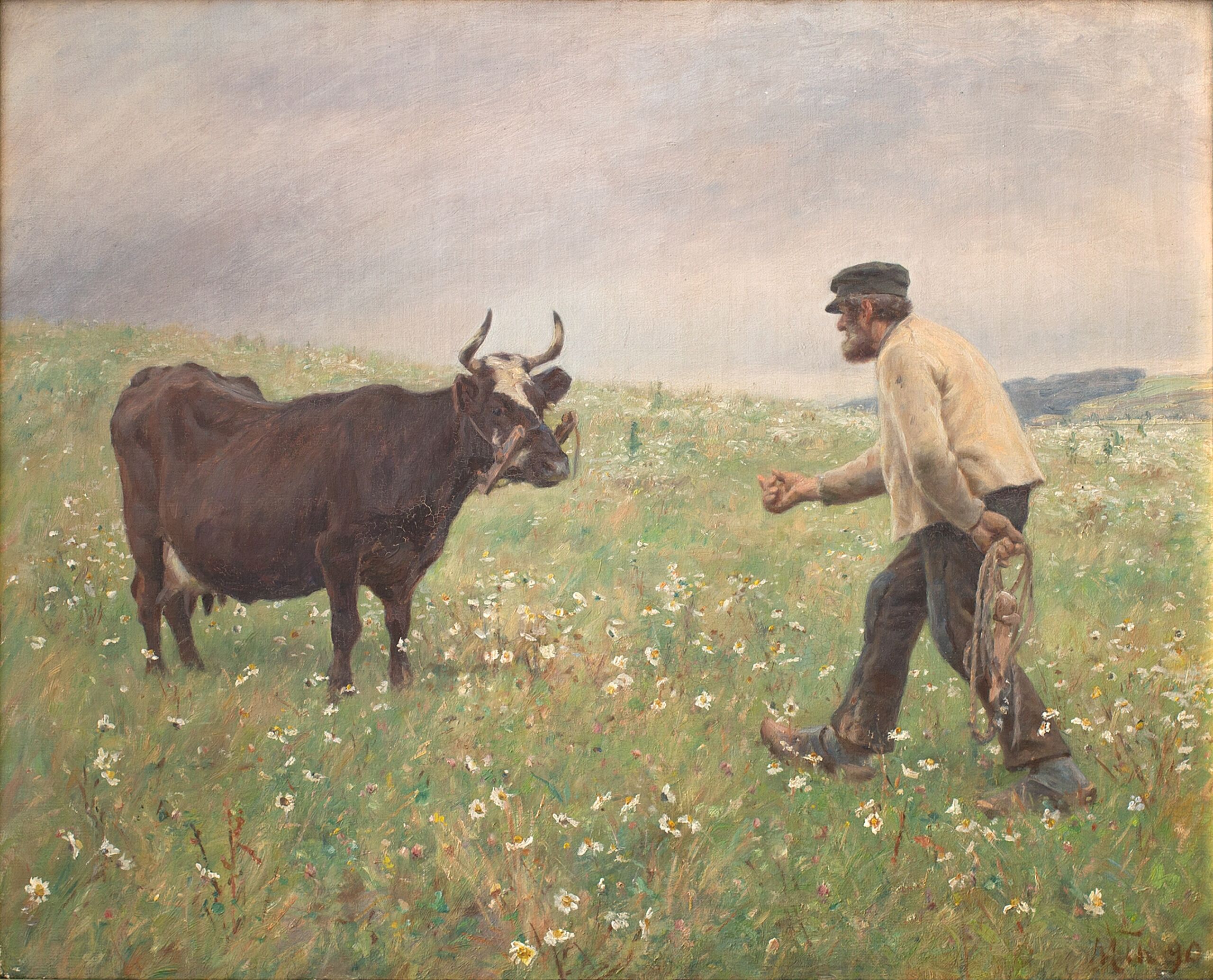 Michael Therkildsen, En ko løs, 1890, olie på lærred, 53 x 66 cm. Købt 1891. SMK, KMS1439