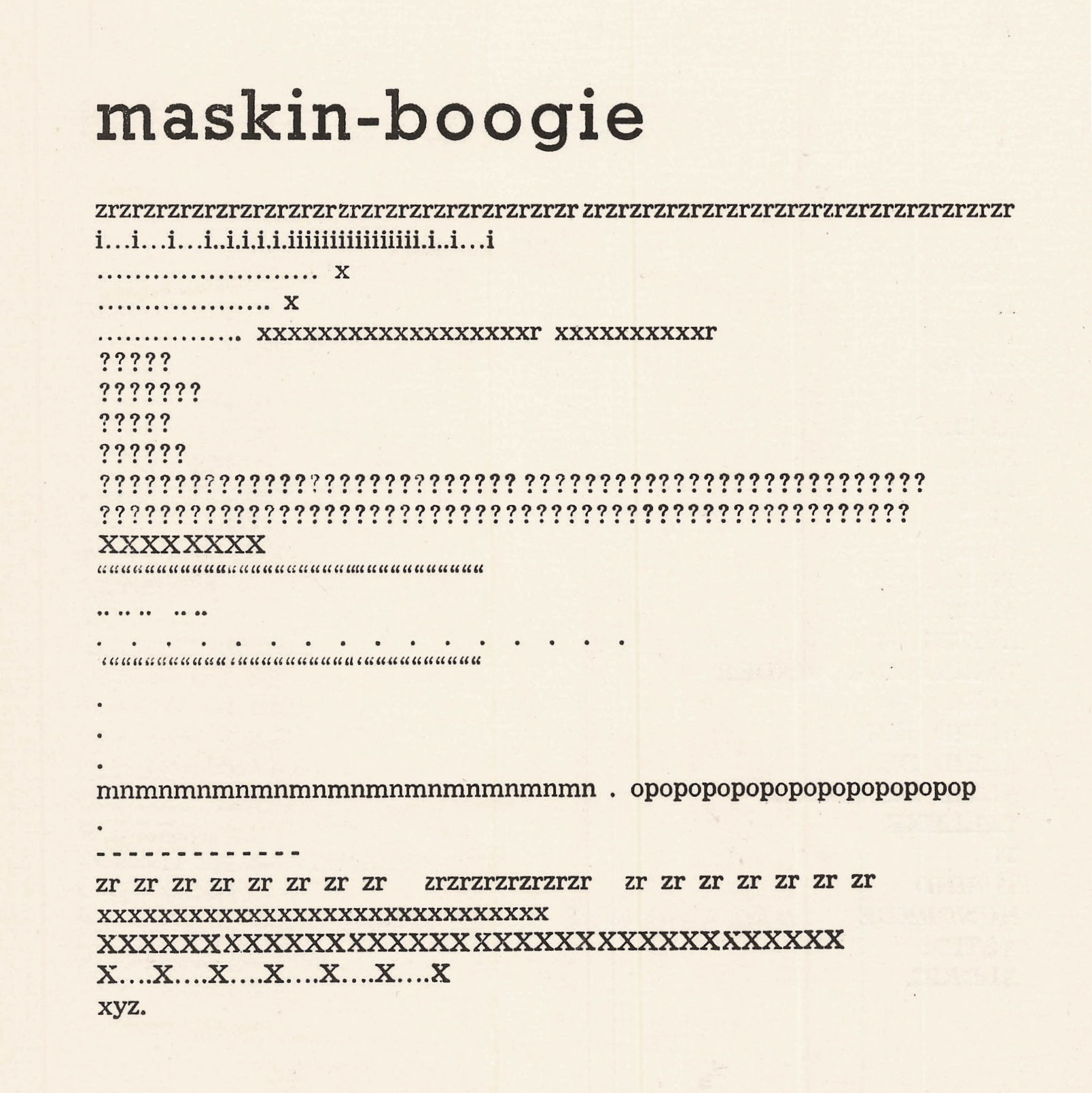 fig.3: Richard Winther: maskin-boogie, 1949 trykt i Gro Vive [Richard Winther]: Den nøgenfrøede, København 1949, s. 14.