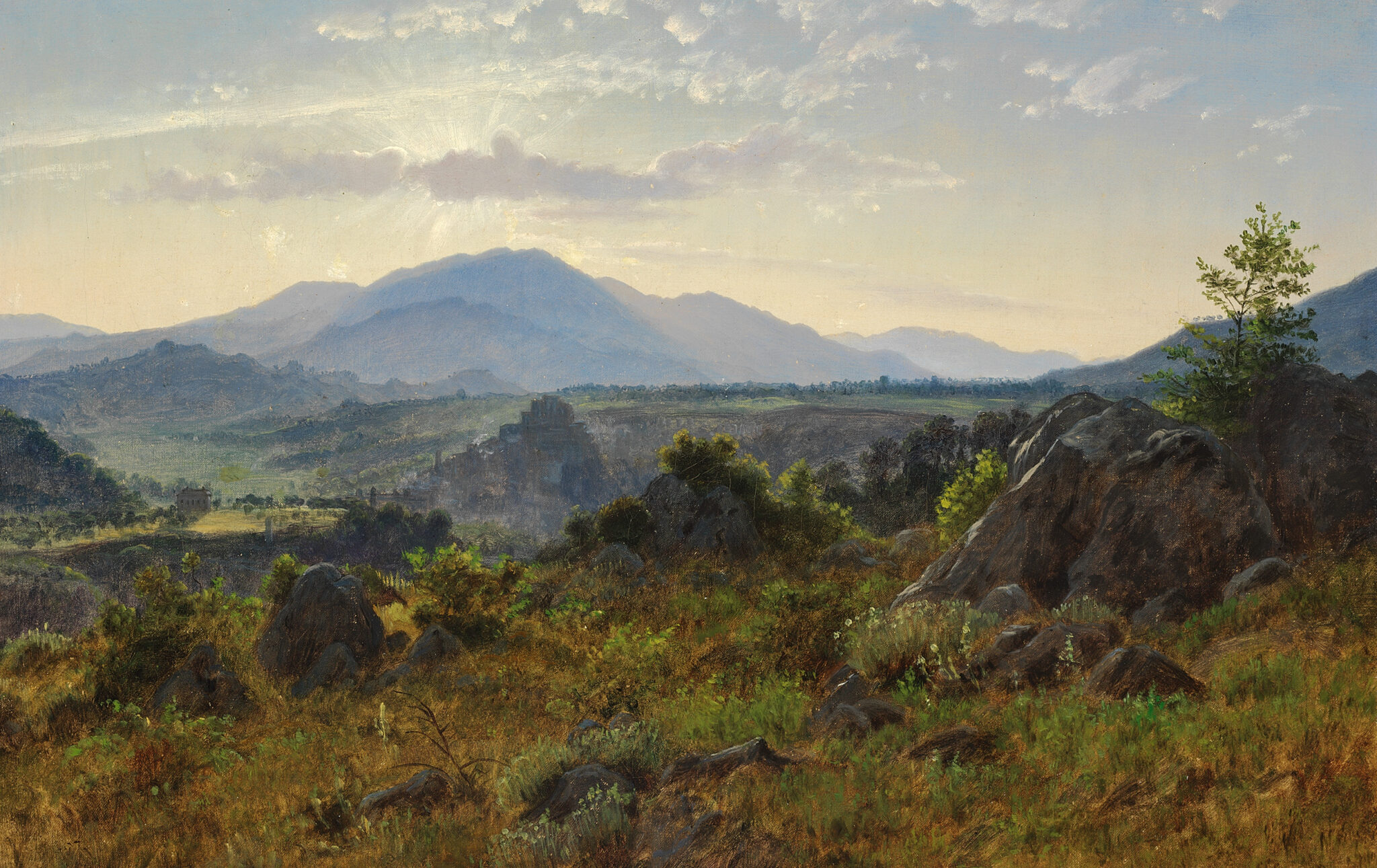 Fig. 2: P.C. Skovgaard, ”Fra Sabinerbjergene i omegnen af Olevano”, uden år. Olie på lærred, 38 x 60 cm. Ukendt ejer. Foto: Bruun Rasmussen Kunstauktioner.