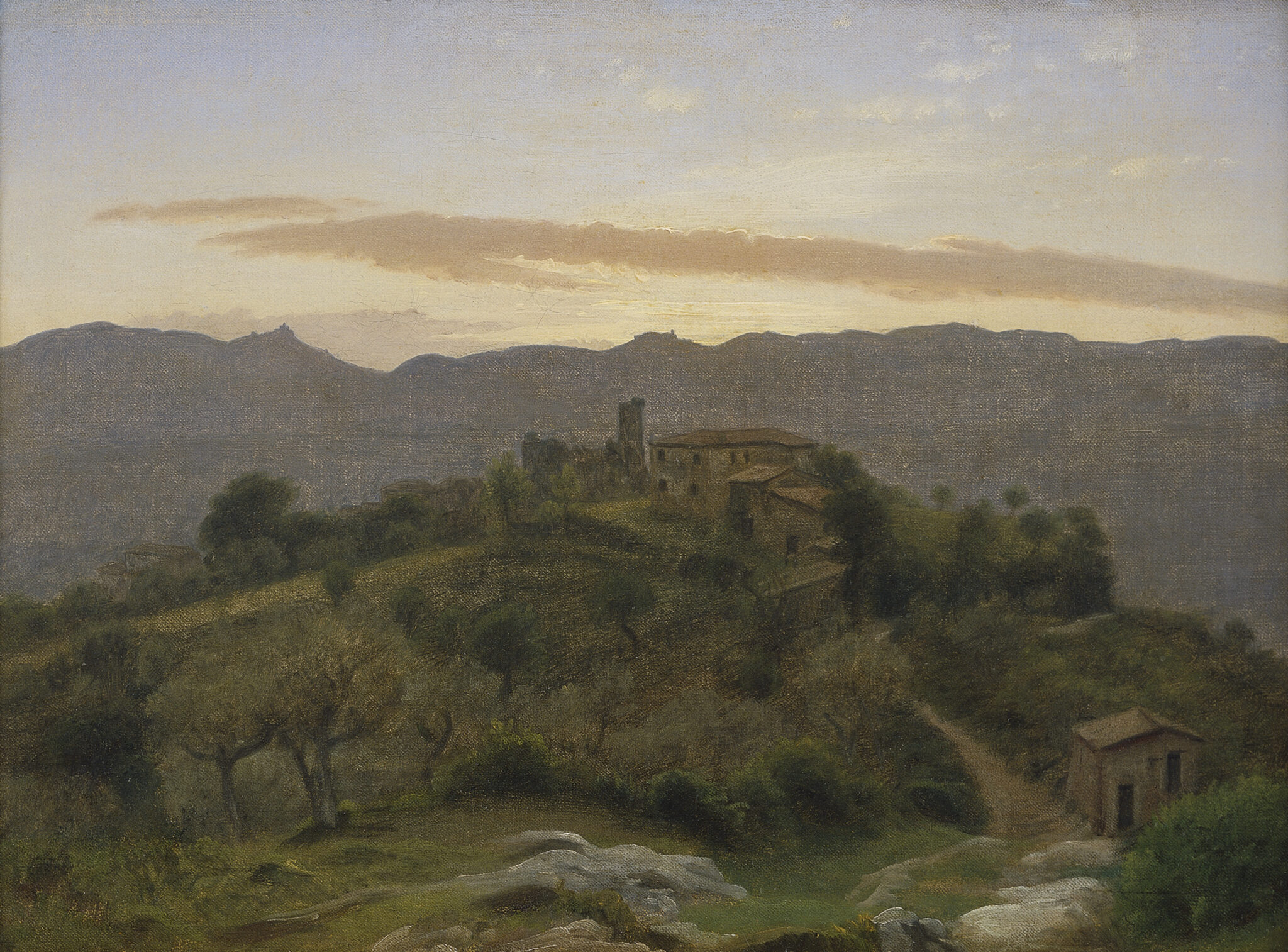 Fig. 5: P.C. Skovgaard, ”Aften ved Olevano”, ca. 1869. Olie på lærred, 28 x 38,2 cm. ARoS, inv.nr. Maleri 528. Foto: Ole Hein Pedersen.