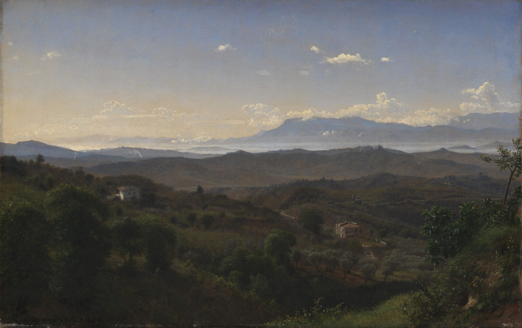 Fig. 9: P.C. Skovgaard, “Udsigt over Sacco-dalen sydøst for Olevano. I baggrunden Volsci-bjergene”, 1869. Olie på lærred, 38,5 x 61 cm. Statens Museum for Kunst, inv.nr. KMS1738. Foto: Public domain.