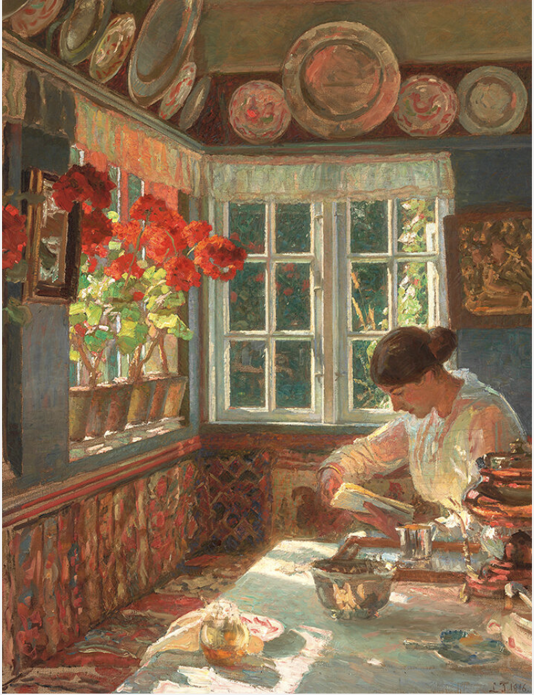 Fig. 4. Laurits Tuxen: Morgenstemning. Fra mit hus i Skagen, 1916. 120 x 94 cm. Olie på lærred. Ribe kunstmuseum. Inv.nr. RKM844. Foto: Ribe Kunstmuseum ©. (gerne et mindre billede i en suite)Findes her: https://www.ribekunstmuseum.dk/samling/RKMm0844 