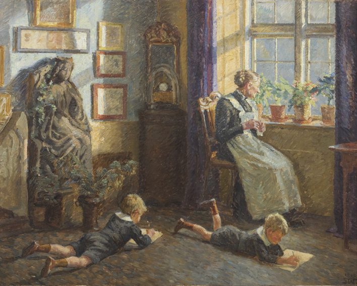 Fig. 3. Sigurd Wandel: Tegnende børn. 1910. 60 x 74 cm. Olie på lærred. Ribe Kunstmuseum. Inv.nr. RKMm0251. Foto: Ribe Kunstmuseum © 