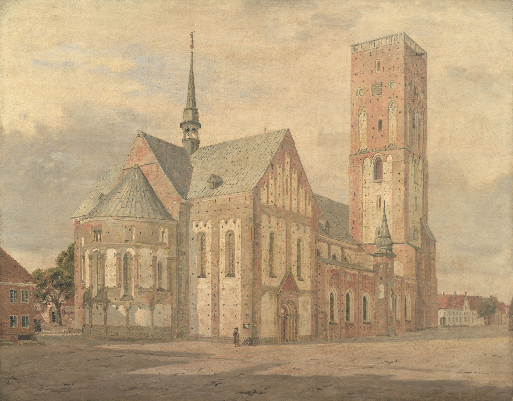Fig. 2. Jørgen Roed: Ribe Domkirke. 1836. Olie på papir, klæbet på lærred. 30 x 38 cm. Statens Museum for Kunst, inv.nr. KMS3798.Udstillet i Kunstforeningen i april 1842. 