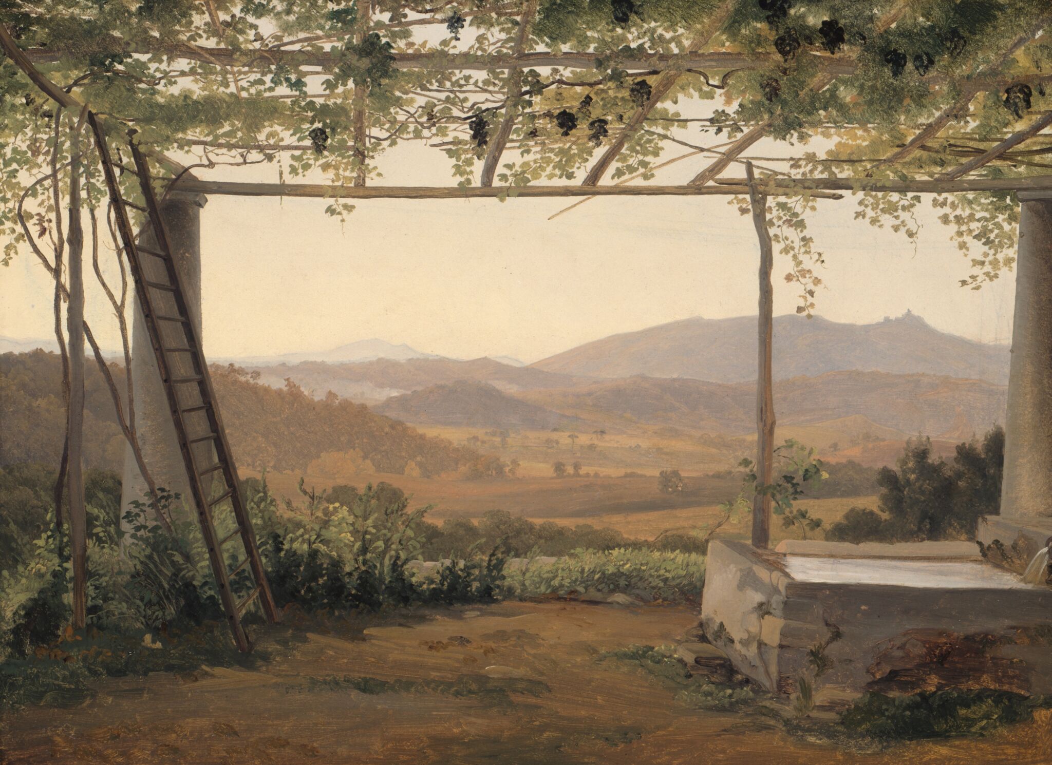 Fig. 3. Fritz Petzholdt: Udsigt fra en pergola ved Olevano. Ca. 1830-35. Olie på papir, monteret på lærred. 39 x 50 cm. Art Institute of Chicago, inv.nr. 2002.377.Udstillet i Kunstforeningen i april 1837. 
