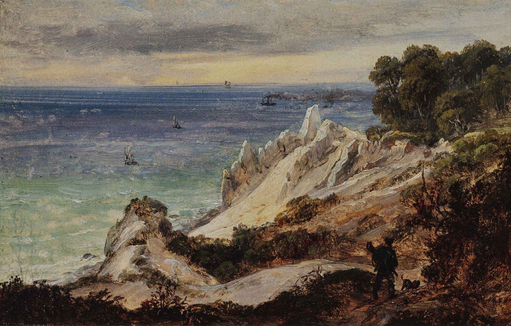 Fig. 9. J.C. Dahl: Møns Klint. Ca. 1826. Olie på papir, monteret på lærred. 10 x 15,8 cm. Privateje.Købt af Nicolai Gerson i 1830’erne eller 40’erne og udlånt til udstilling i Kunstforeningen i december 1850. Billedkilde: Bruun Rasmussen auktion 795, 18. november 2008, nr. 6 