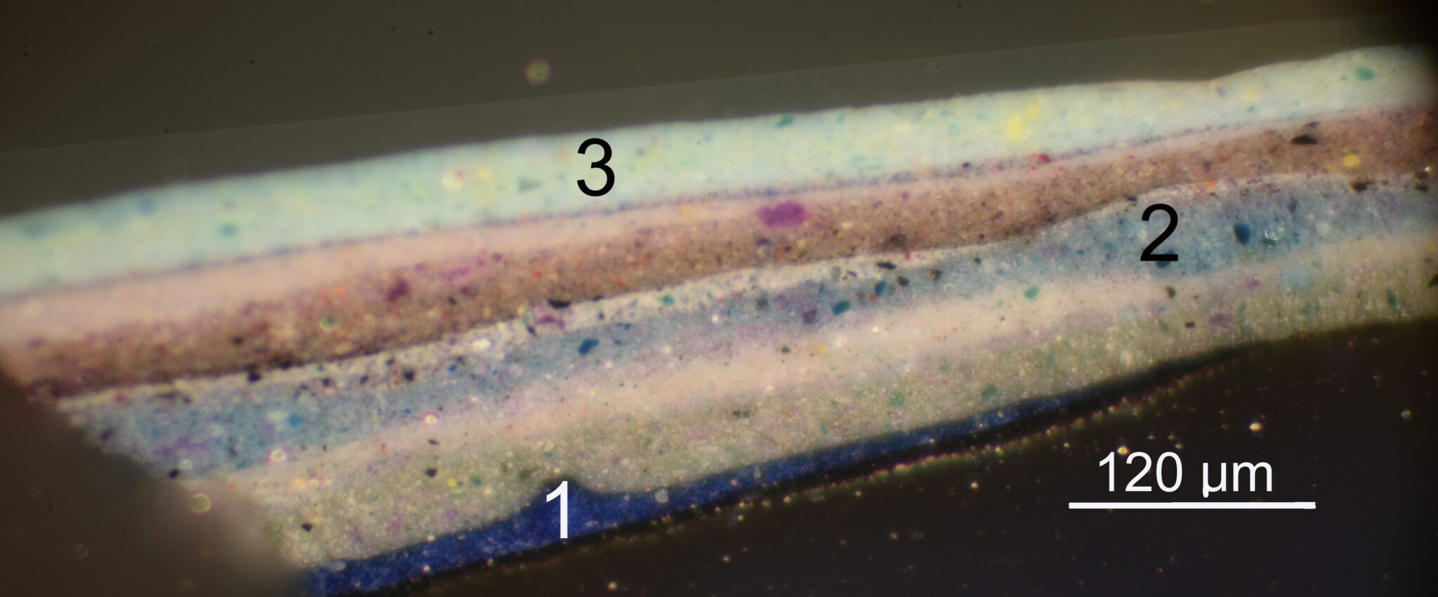 Fig. 56. Farvesnit fra Model [fig.6a]. Tal i farvesnittet angiver analysepunkter, se tabel 2. 